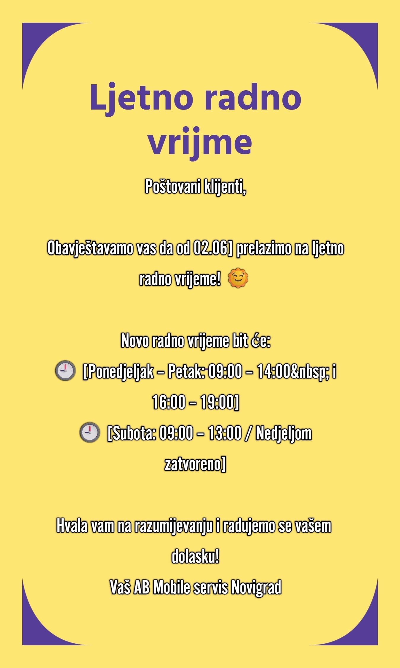 Sezonsko radno vrijeme