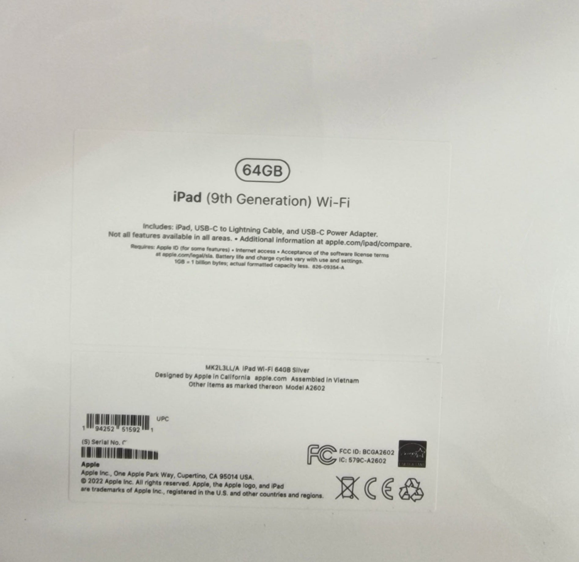Apple iPad 64GB Wi-Fi Srebrna ( 9 Generacije ) ( Model A2602 )