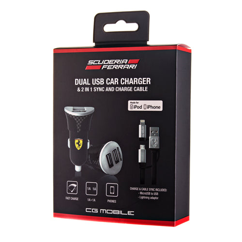 FERRARI AUTO ADAPTER CARBON + 2IN1 MFI CABLE