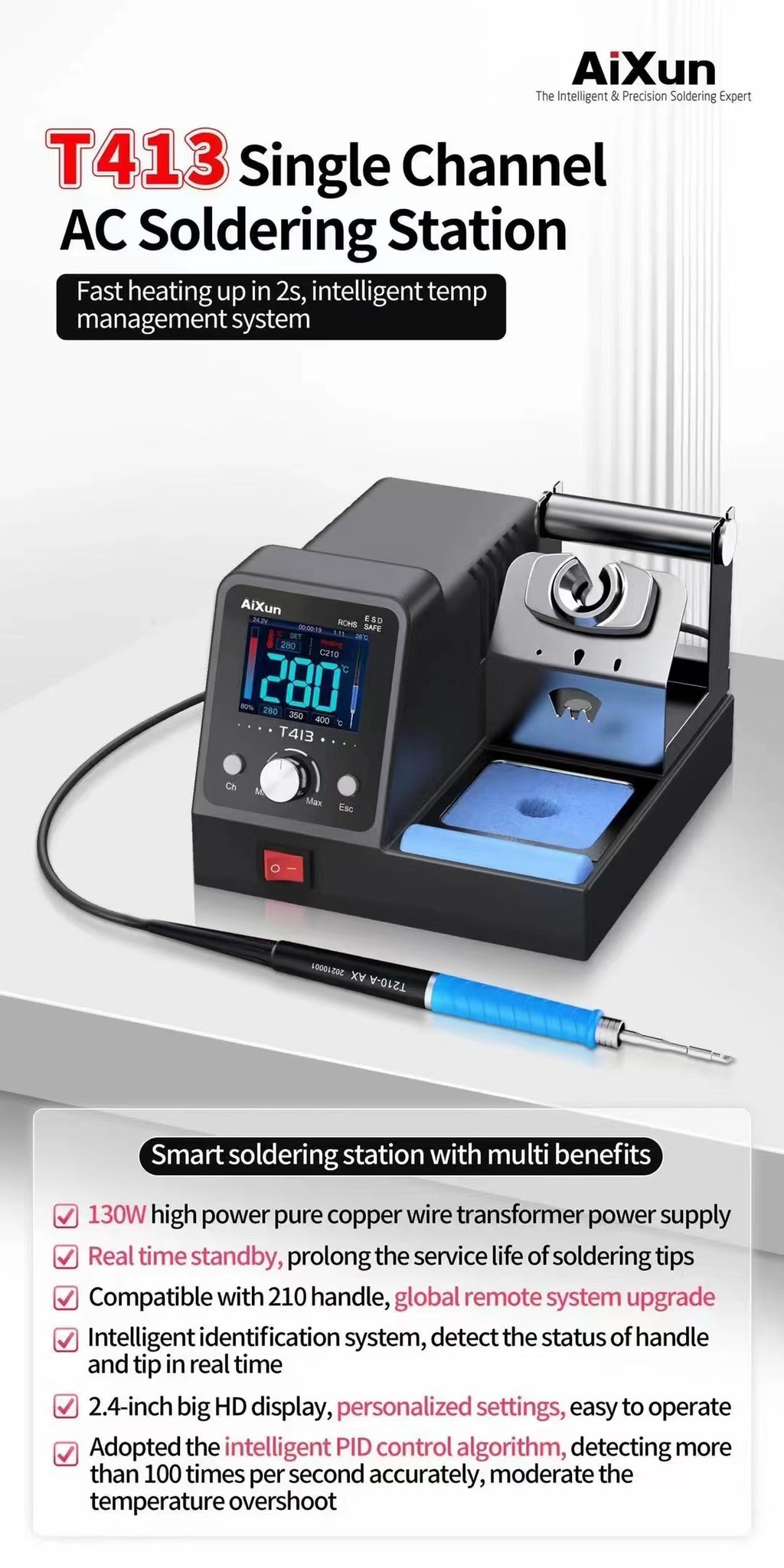 Aixun T413 LED display single channel inteligent soldering station