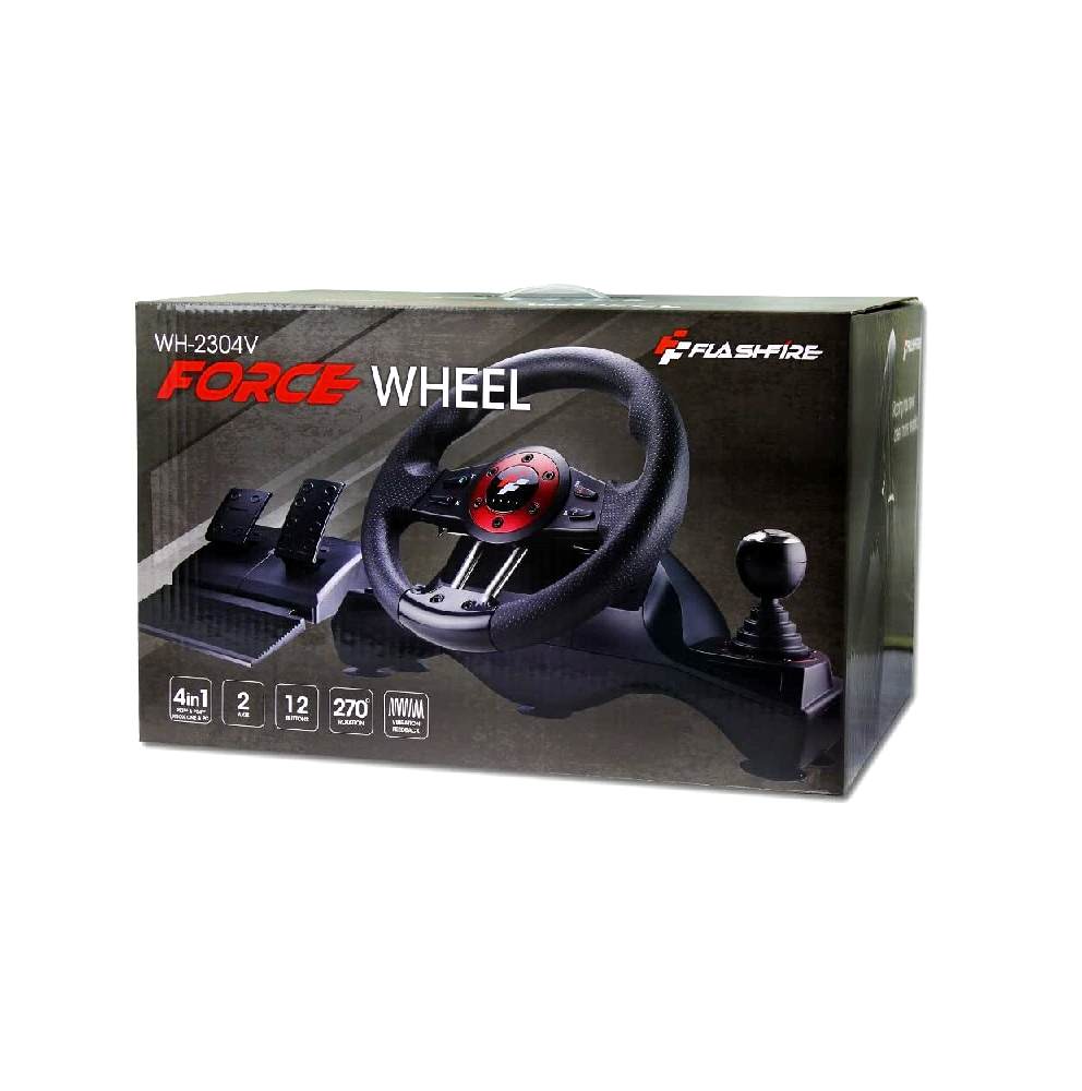 FORCE FLASHFIRE WH-2304V STEERING WHEEL FOR PS4, PS3, XBOX, SWITCH, PC WITH 2 PEDALS + GEARBOX